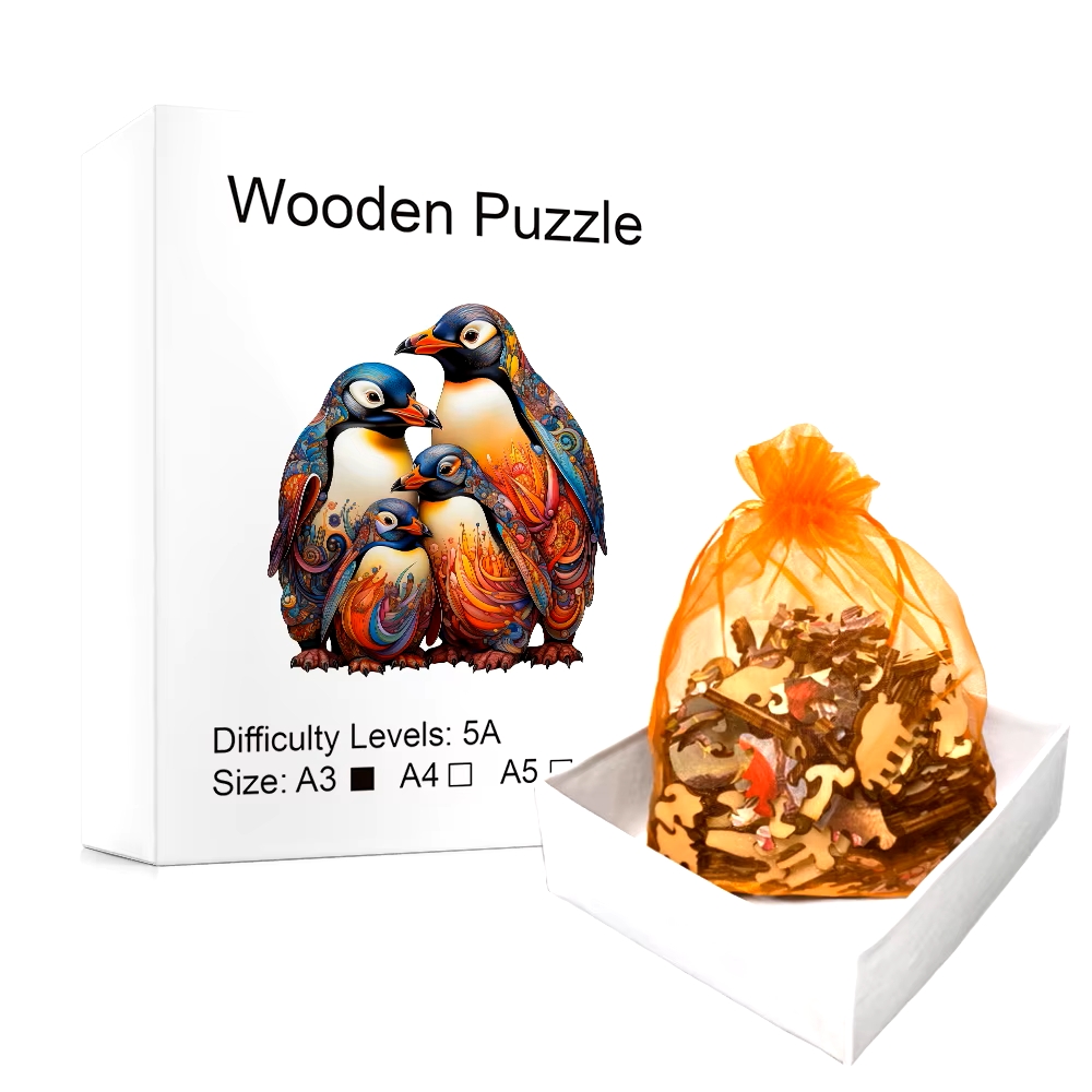 Dřevěné Puzzle Rodina Tučnáků (5)