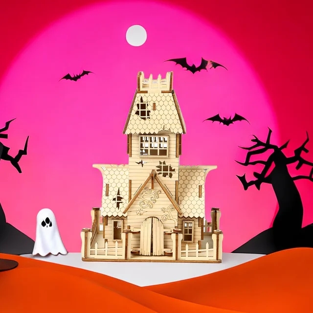 Dřevěné 3d Puzzle Model Strašidelný Opuštěný Dům (2)