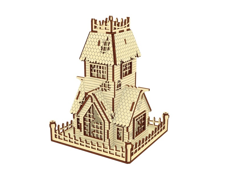 Dřevěné 3d Puzzle Model Strašidelný Opuštěný Dům (3)