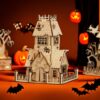 3D puzzle Strašidelný dům a dřevěný model opuštěného domu jako kreativní halloweenská skládačka.