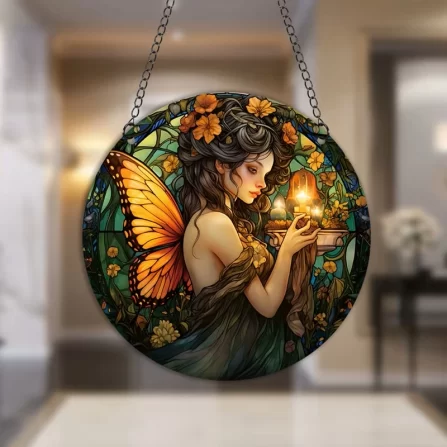 Lapač Slunce Motýlí Anděl Závěsná Vitrážová Dekorace