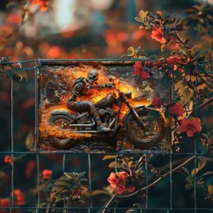 Stylová Hliníková Cedule – Kostra Na Motorce (4)