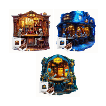 Kostry V Baru V Trojím Motivu Unikátní Puzzle Ze Dřeva Pro Milovníky Originality (1) Postcard