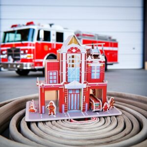 3d puzzle hasičská stanice s autem a vrtulníkem
