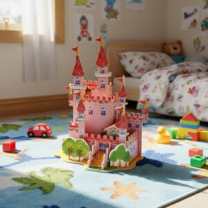 Dárek pro tvořivé slečny Stavebnice pro holky Pěnové 3D puzzle Hrad s vysokými věžemi a červenými střechami