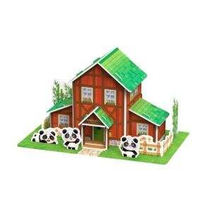 Skládací model pro školáky s detaily tří pand a bambusového plotu