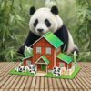 Hravý dárek pro školáky Zábavný model s pandami Pěnové 3D puzzle Panda domeček se zelenou střechou a hnědým trámováním