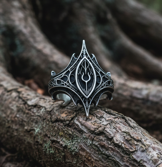 Gotický prsten temné oko otevřený vintage amulet