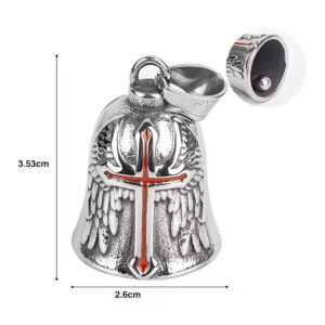 Kovový guardian bell s křížem s naznačenými rozměry 3,5 cm na výšku